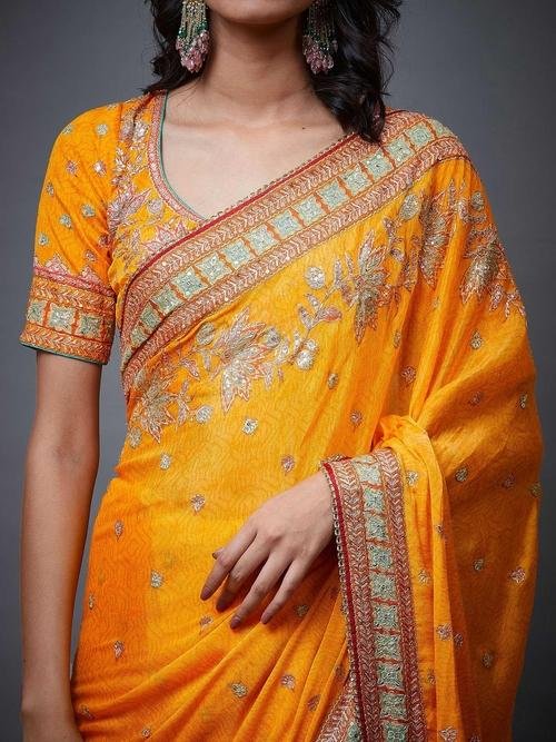Mango &amp; Multi Waterfall Saree - View 3
