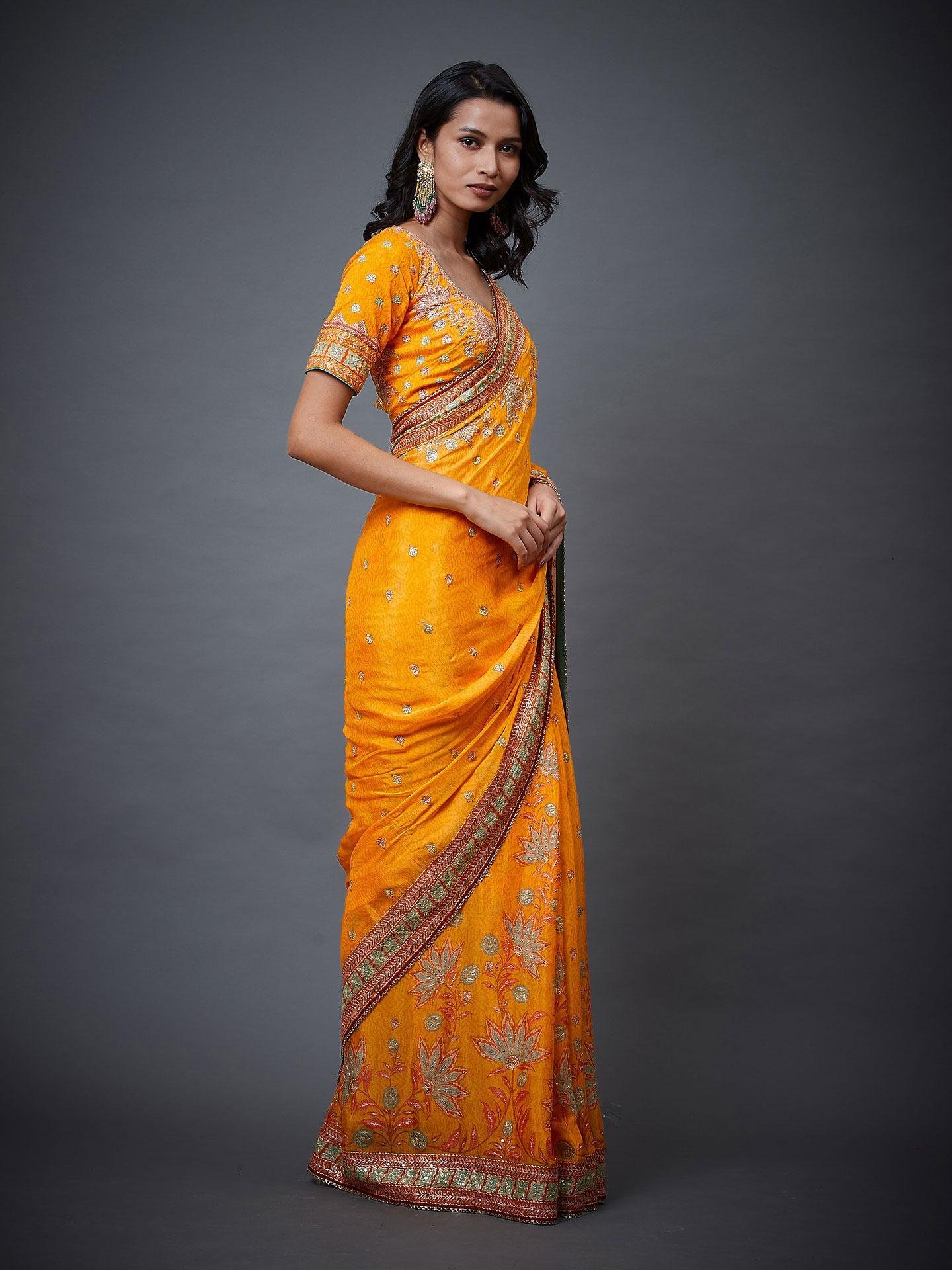 Mango &amp; Multi Waterfall Saree - View 5